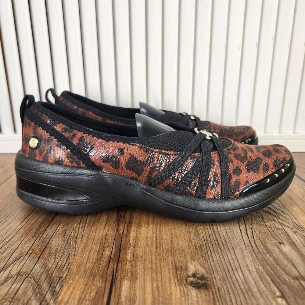 Bzees Rosie Womens Sz 8 M Black Leopard Print Slip On Comfort Loafer Flats Shoes